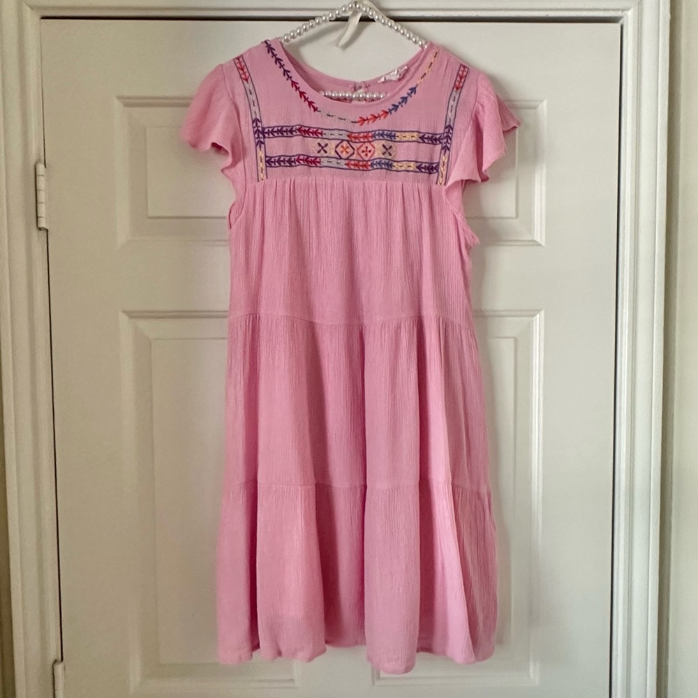 Blu Pepper Pink Tiered Embroidered Dress